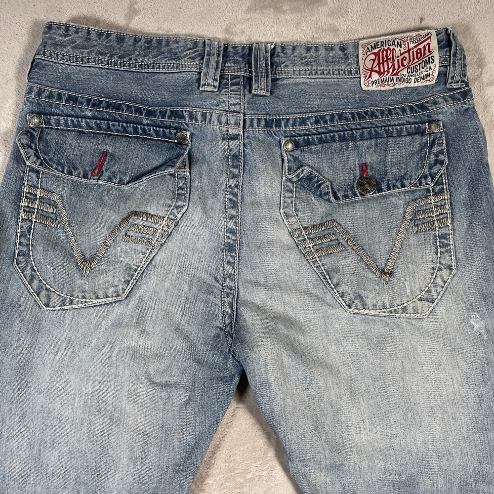 Affliction Black Premium Jeans men 34x32 Blake ‎ biker Distressed Embroidered